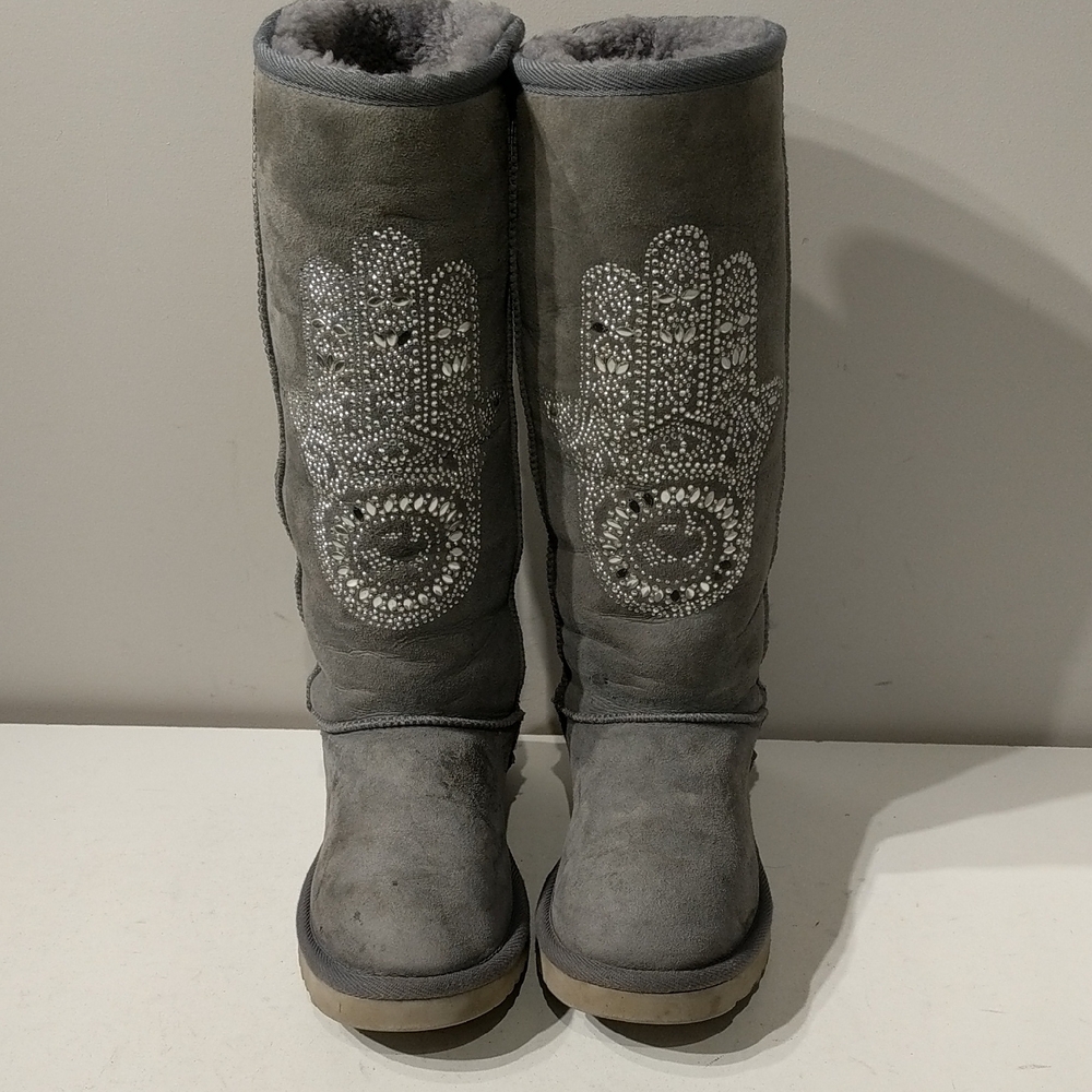AUSTRALIA LOVE Collective Gray Suede Shearling COSY SHORT Sheepskin Boots Sz 6